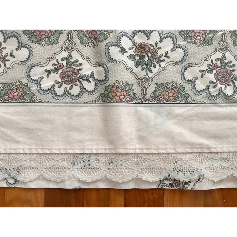 Vintage Louis Nichole Queen size Sheet set 1980's Royal Fan Flowers